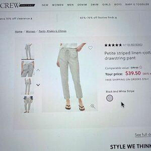 JCrew Petite striped linen-cotton drawstring pant